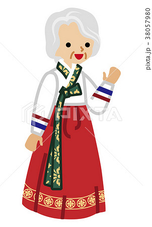 韓国の民族衣装を着たシニア女性のイラスト素材