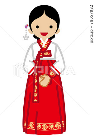 韓国の民族衣装を着る若い女性 正面のイラスト素材