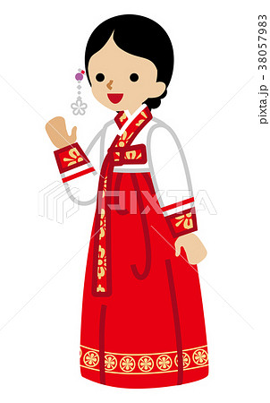 韓国の民族衣装を着る若い女性のイラスト素材 38057983 Pixta