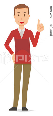 セーターを着た中年男性がグッドサインをしている 38058001