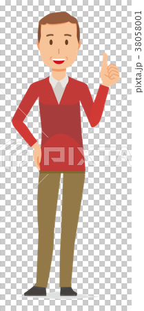 セーターを着た中年男性がグッドサインをしている 38058001