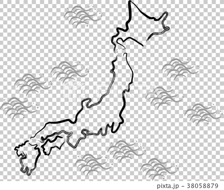 筆書き風日本地図 波のイラスト素材