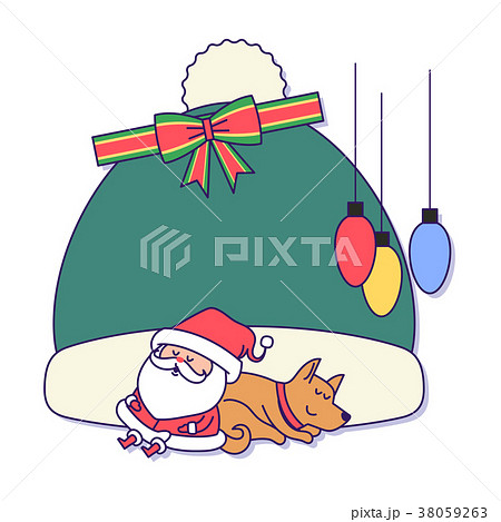 Christmas banner illustration. Vector banners with Santa Claus and gold puppy isolated on white. 035 Christmas banner illustration. Vector banners with Santa Claus and gold puppy isolated on white. 035 38059263