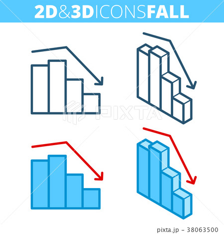 The fall graph. Flat and 3d outline icon set. 38063500