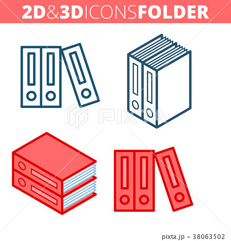 The Archive Folders Flat And 3d Outline Icon Set のイラスト素材