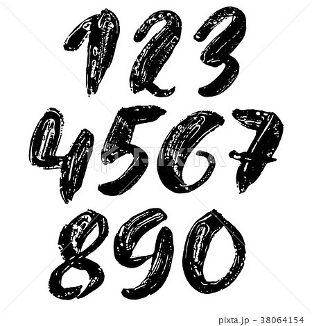 Set of calligraphic ink numbers. Textured brush 38064154