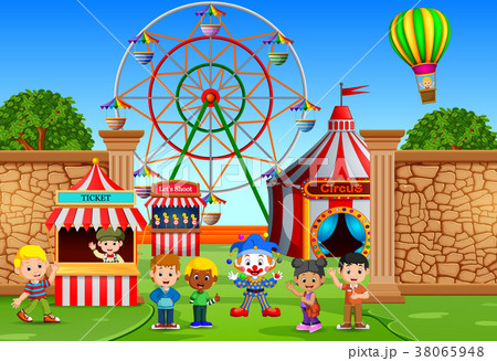 Childrens having fun in amusement park 38065948