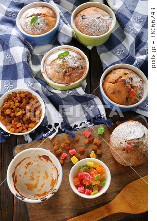 Banana Nut raisin Muffins, top view Banana Nut raisin Muffins, top view 38066243