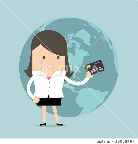 Businesswoman standing holding his a credit card. Businesswoman standing holding his a credit card. 38068487