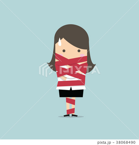 Businesswoman caught in red tape. 38068490