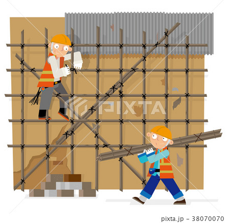 Bamboo scaffolding construction workers - Stock Illustration [38070070] -  PIXTA
