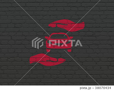 Insurance concept: Car And Palm on wall background 38070434
