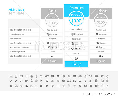 Pricing table with 3 plans and one recommended 38070527