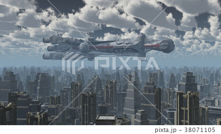 Huge spaceship over a big city 38071105