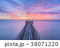 Wooden bridge  along sunset sky at beautiful 38071220