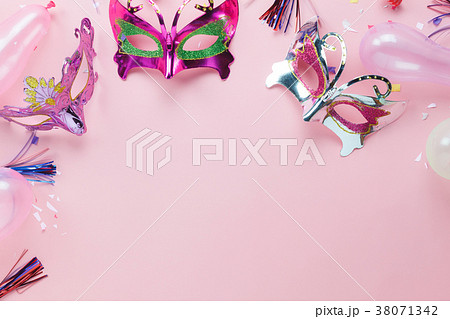 Table top view beautiful colorful carnival mask 38071342