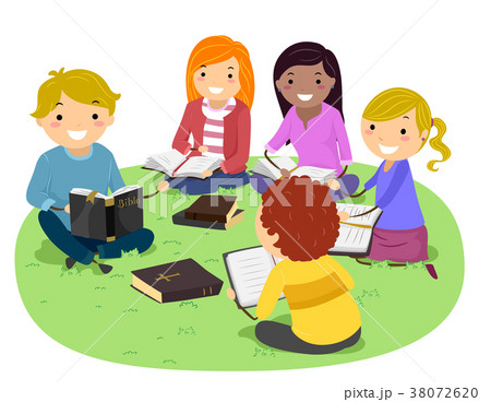 Stickman Teens Bible Study Outdoors Illustration 38072620