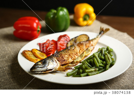 Healthy and proper food, grilled fish and Healthy and proper food, grilled fish and 38074138