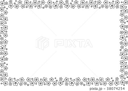 桃の花フレーム 白黒のイラスト素材 38074254 Pixta