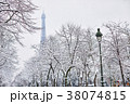 Eiffel tower on a day with heavy snow 38074815