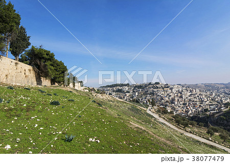 Panoramic view of Jerusalem outside Old City Walls 38077479
