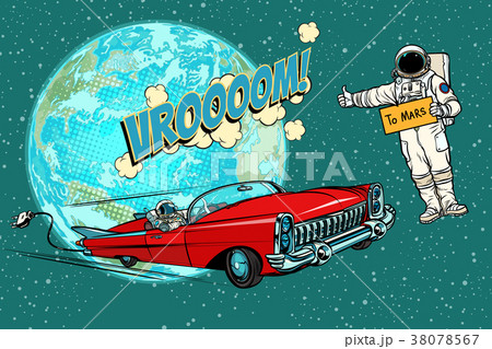 Hitchhiking astronaut waiting for the electric car 38078567