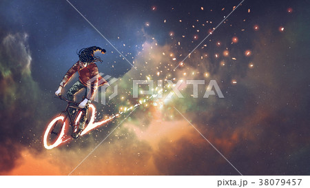 riding bicycle in outer space 38079457