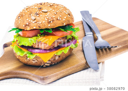 Delicious sandwich with cheddar, meat and salad on Delicious sandwich with cheddar, meat and salad on 38082970