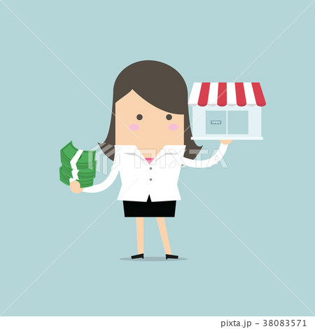 Businesswoman holding shop and money Businesswoman holding shop and money 38083571