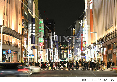 日本の東京都市景観　銀座の街並み 38084335