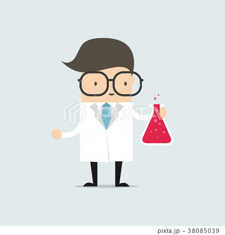 The scientist holding a chemical test tube. 38085039
