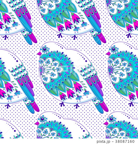 White and blue color seamless pattern with birds 38087160