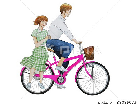 自転車 二人乗りのイラスト素材 38089073 Pixta