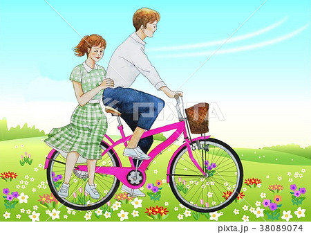 自転車 二人乗りのイラスト素材 38089074 Pixta