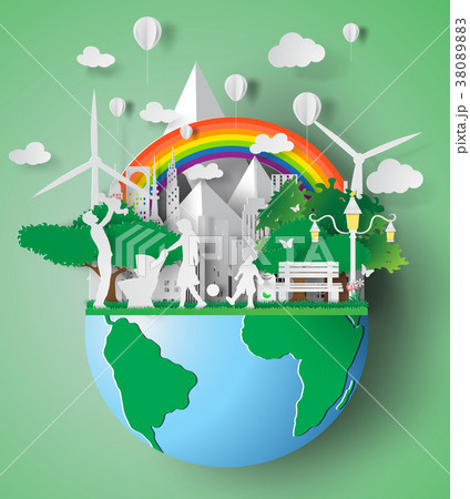 Paper art of eco friendly family concept Paper art of eco friendly family concept 38089883