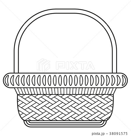 Line art black white wicker basket shopping cart. Line art black white wicker basket shopping cart. 38091575