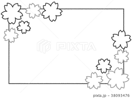 クレヨンフレーム 桜 モノクロのイラスト素材 38093476 Pixta