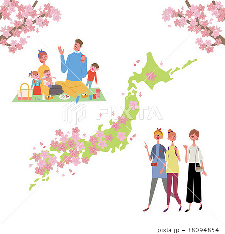 お花見をする人々 桜前線 イラストのイラスト素材 38094854 Pixta