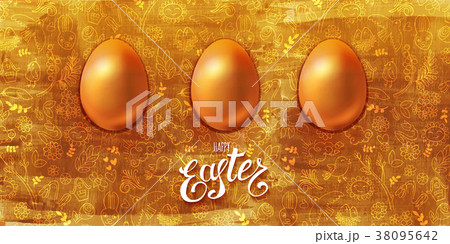 Golden Easter eggs with doodle decor 38095642