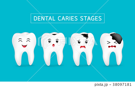 tooth character show stages of caries development. 38097181