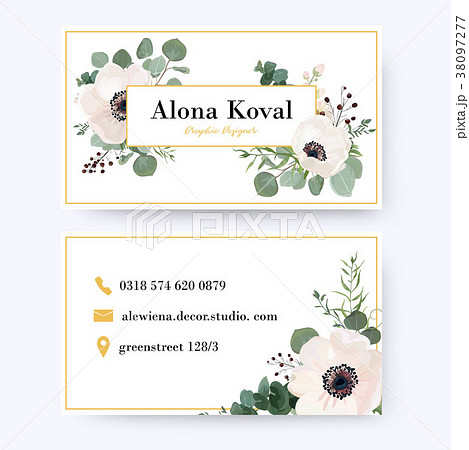 Floral business card design. anemone flower & leaf 38097277