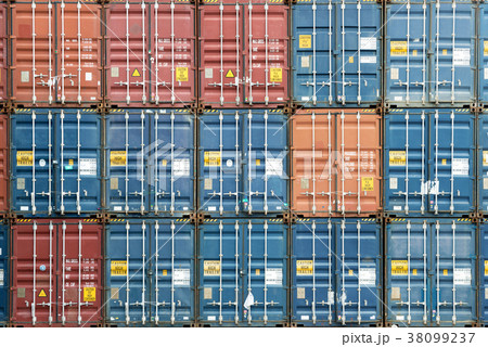 Colorful stack of container in industrial port. 38099237