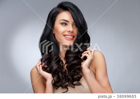Beautiful Young Woman with Clean healthy curly Beautiful Young Woman with Clean healthy curly 38099685