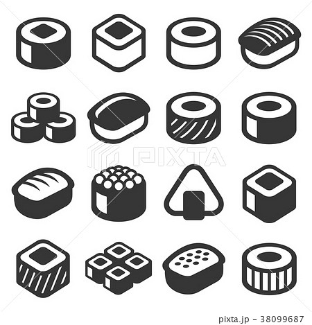 Sushi Icons Set on White Background. Vector 38099687