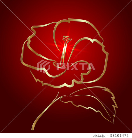 Hibiscus flower sketch gold on red 38101472