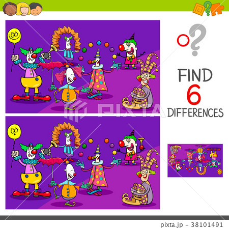 differences game with clown charactersのイラスト素材 38101491 pixta