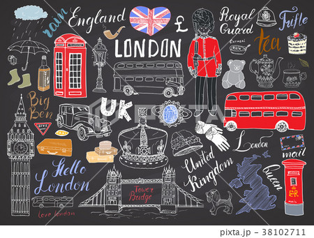 London city doodles Hand drawn set vector 38102711