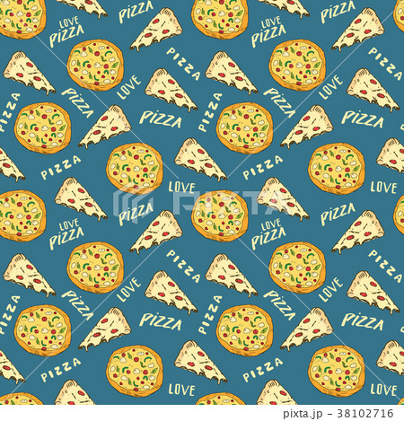 Pizza seamless pattern hand drawn sketch Vector  38102716