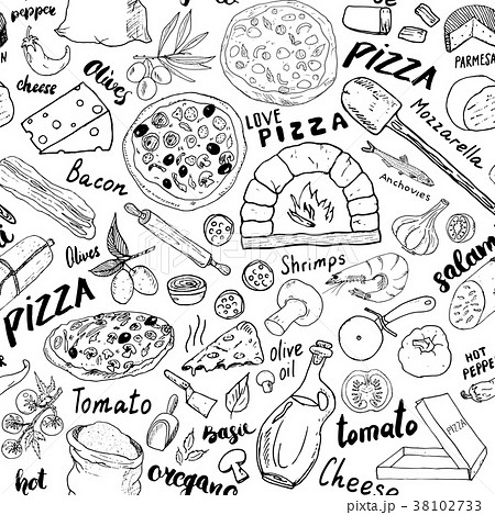 Pizza seamless pattern hand drawn sketch Vector  38102733