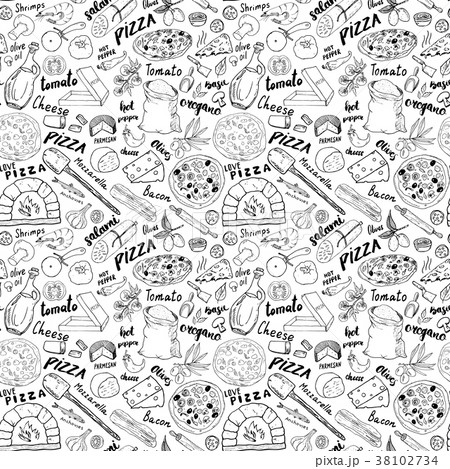 Pizza seamless pattern hand drawn sketch Vector  38102734